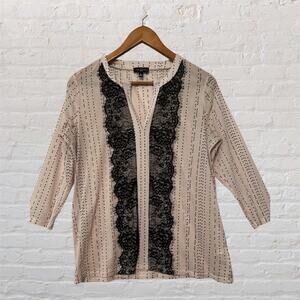 The Limited Women's Light Pink Black‎ Micro Dot Blouse Lace Sheer V-Neck Medium